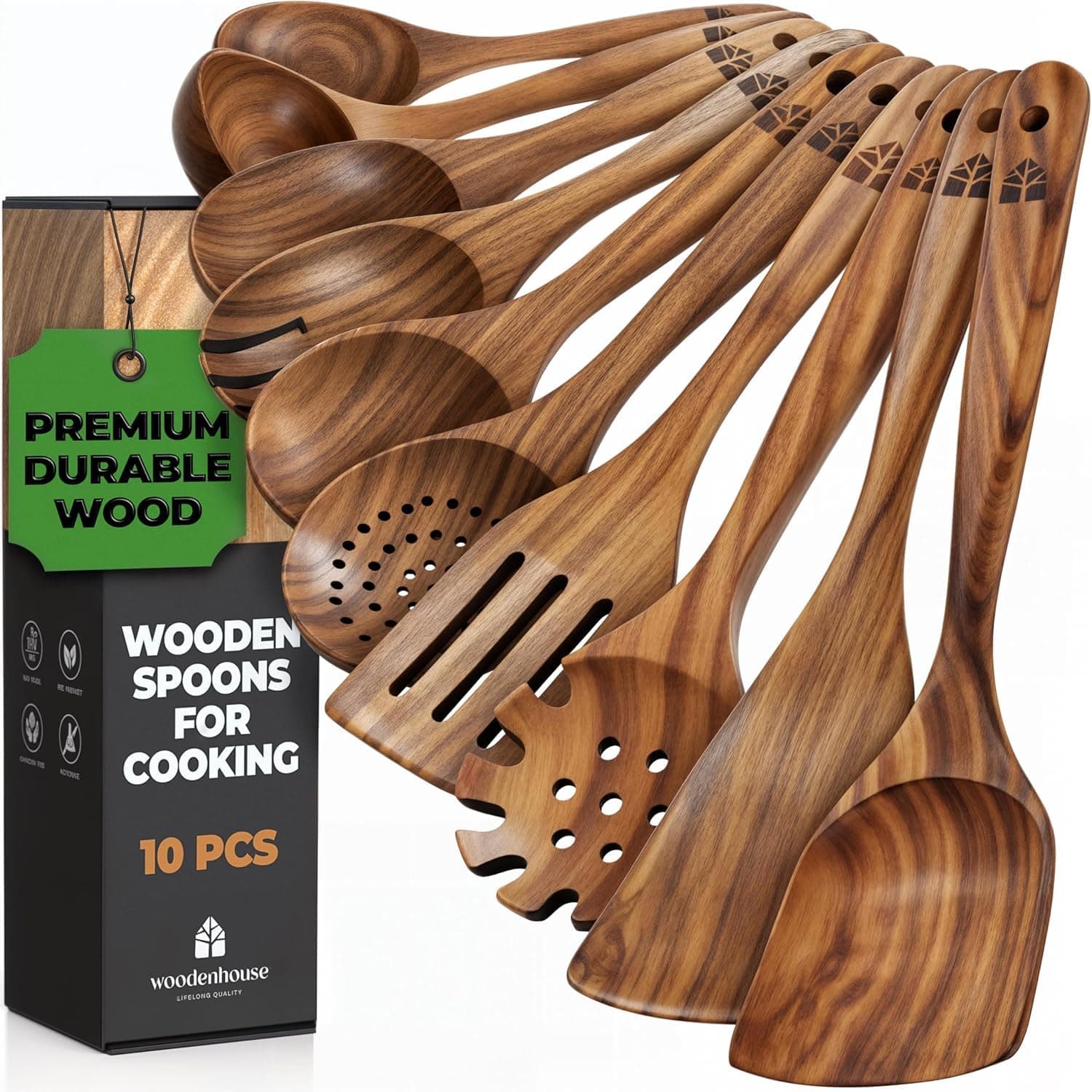 Wooden Kitchen Utensils Set, 10 Pcs Teak chez Amazon UK
