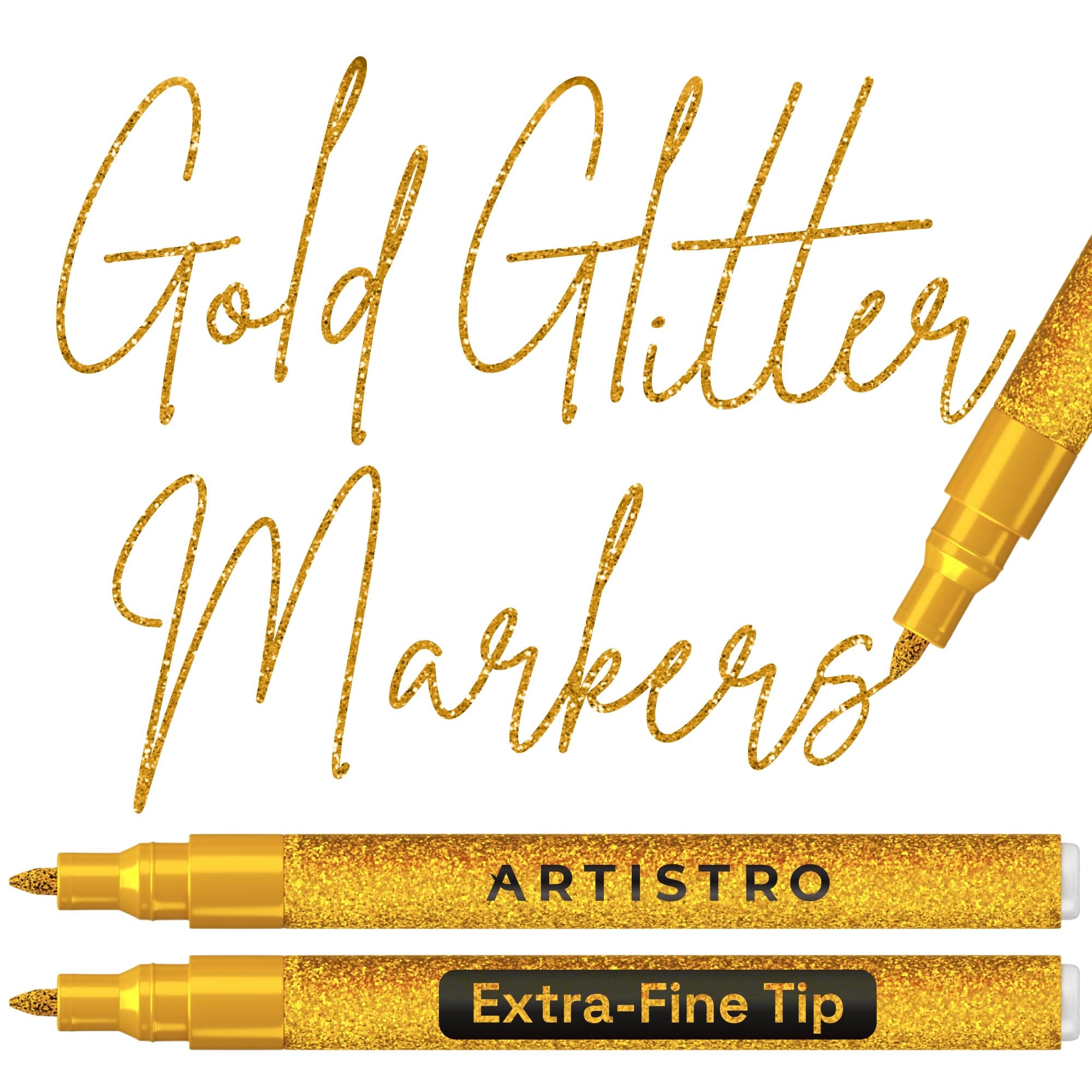 ARTISTRO Glitter Gold Acrylic Paint Markers - 0.7mm Extra Fine-Tip - 2 Set | Paint Pens, Perfect for Crafting, Art Projects, & More chez Amazon US