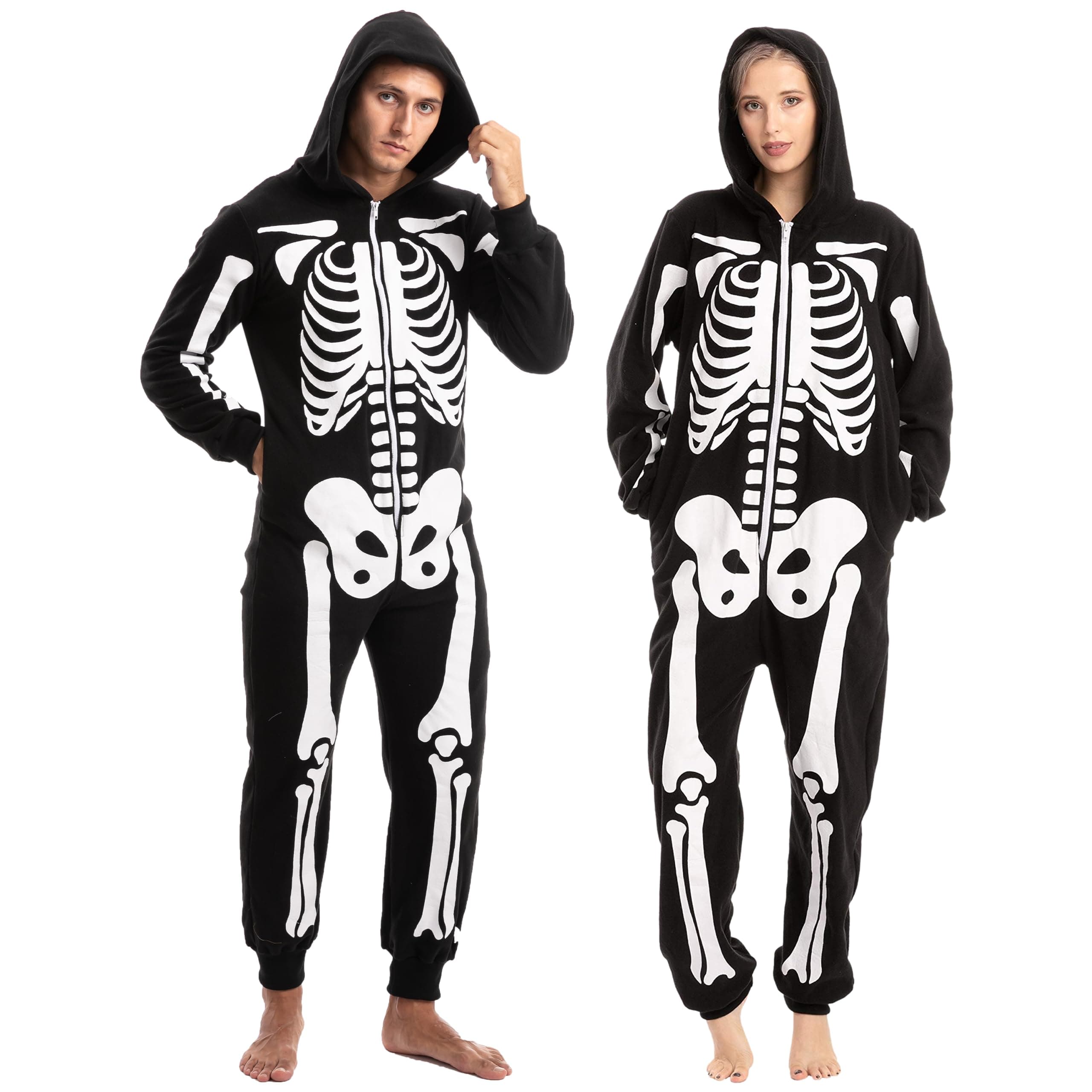 Spooktacular Creations Unisex Skeleton Jumpsuit - Plush Skeleton Zippered Halloween Hoody for Adult Sleepwear Costume chez Amazon UK
