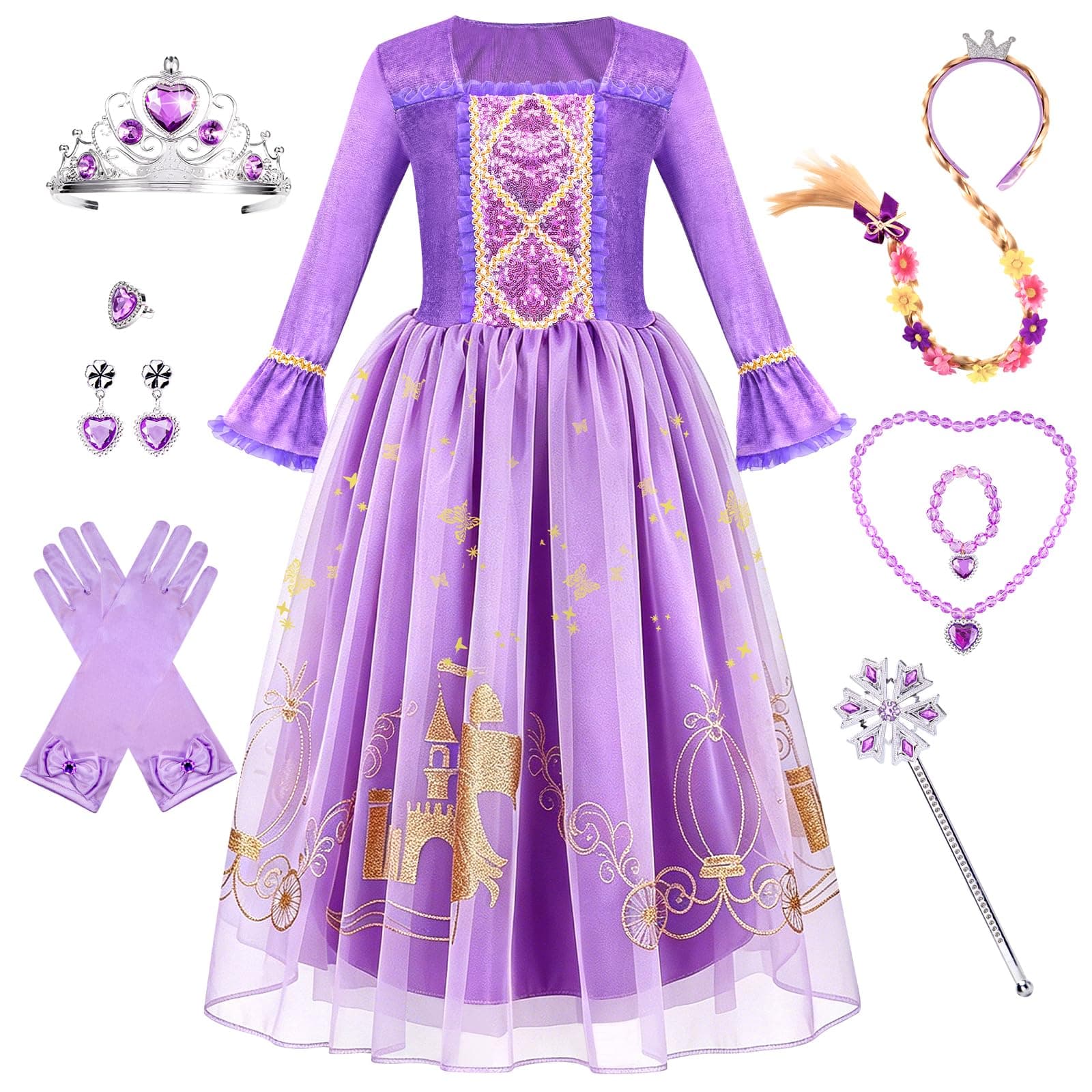 MELAND Princess Costumes for Girls, Purple Fancy Dress up for Kids 3-10, 11 chez Amazon UK