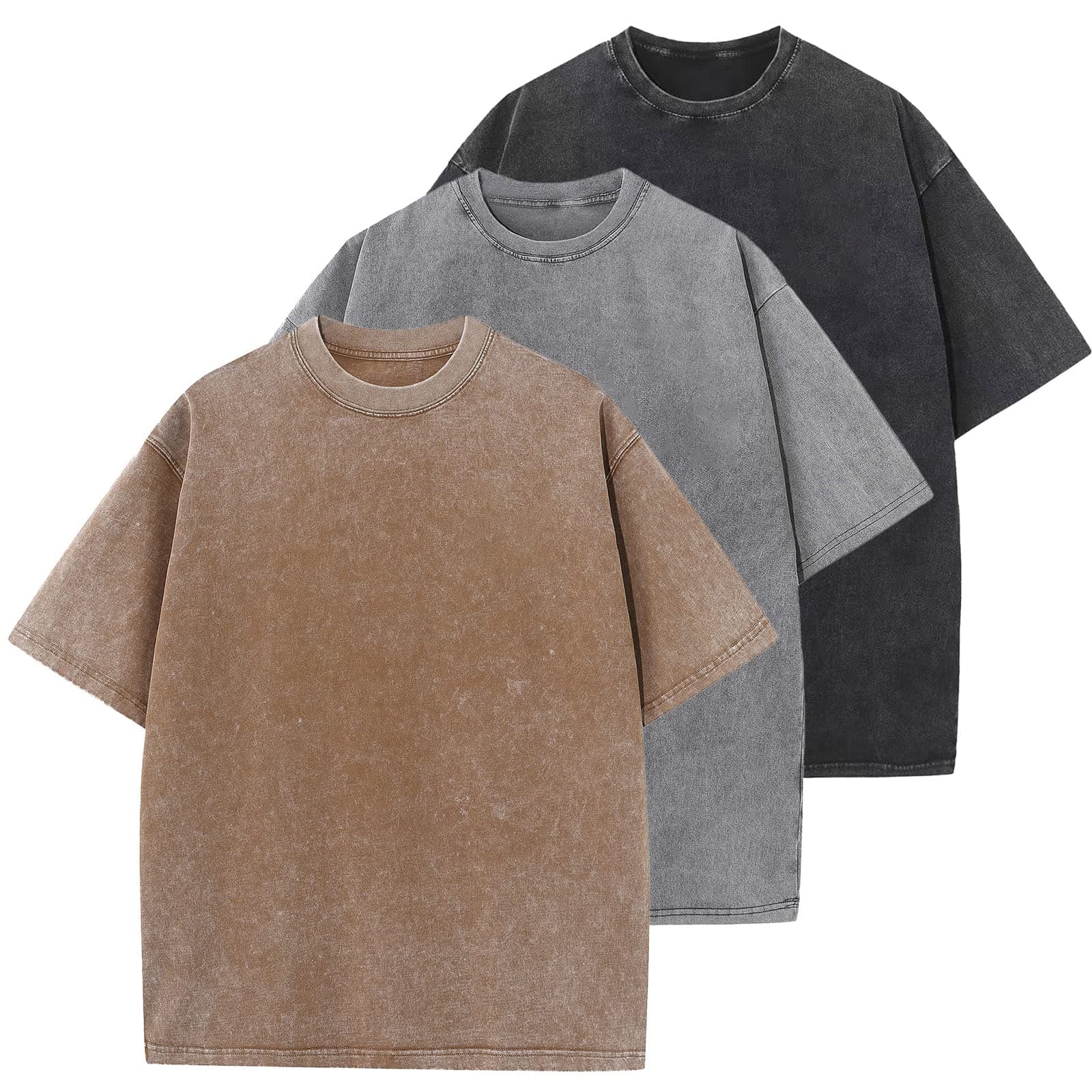 Men's Cotton T-Shirts Oversized Unisex Short Sleeves Casual Loose Wash Solid Basic Tee Tops chez Amazon US