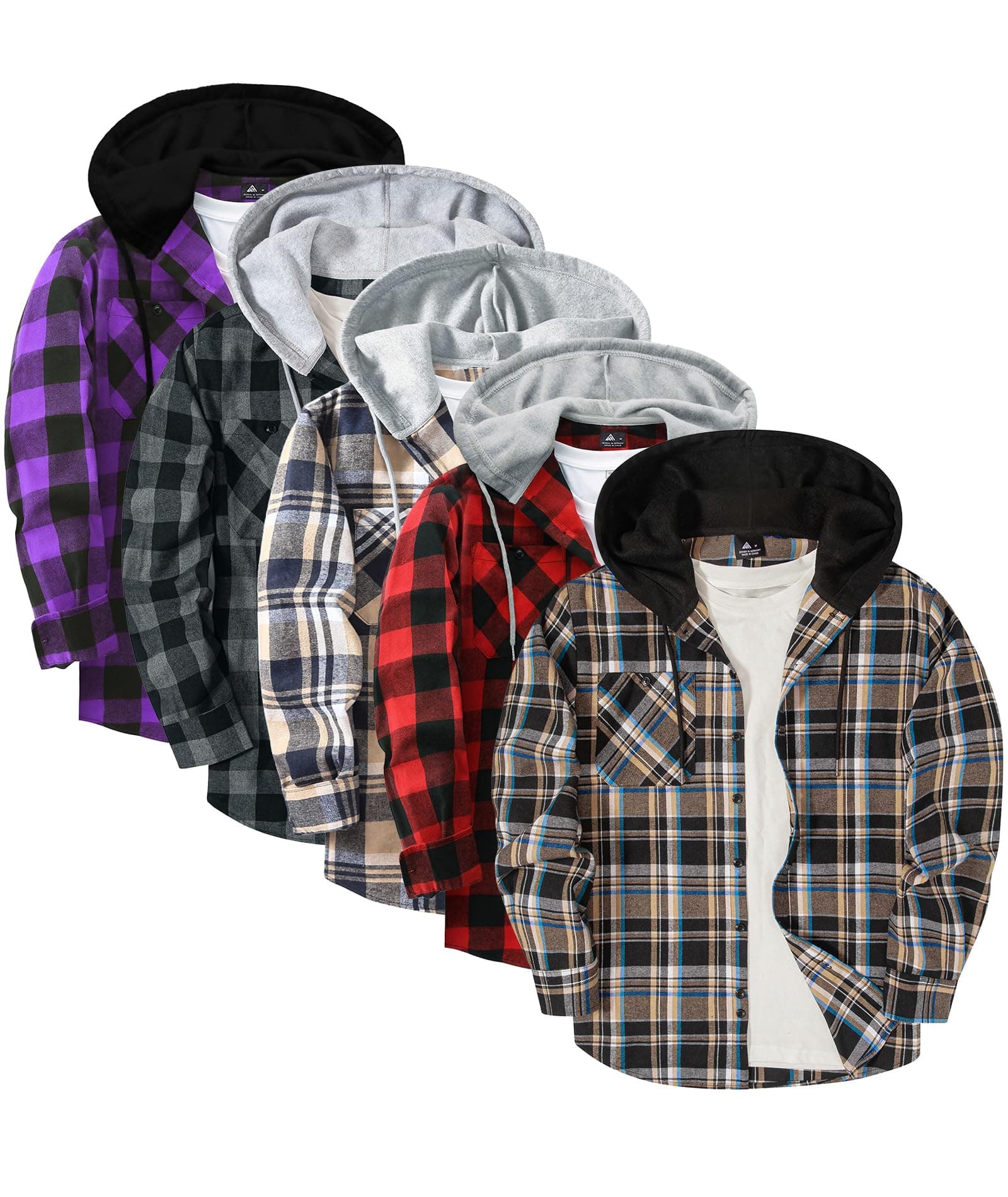 ZITY 5 Pack Men's Flannel Hoodie Shirts Button Down Long Sleeve Casual Stylish Plaid Hooded Shirt with Pocket chez Amazon US