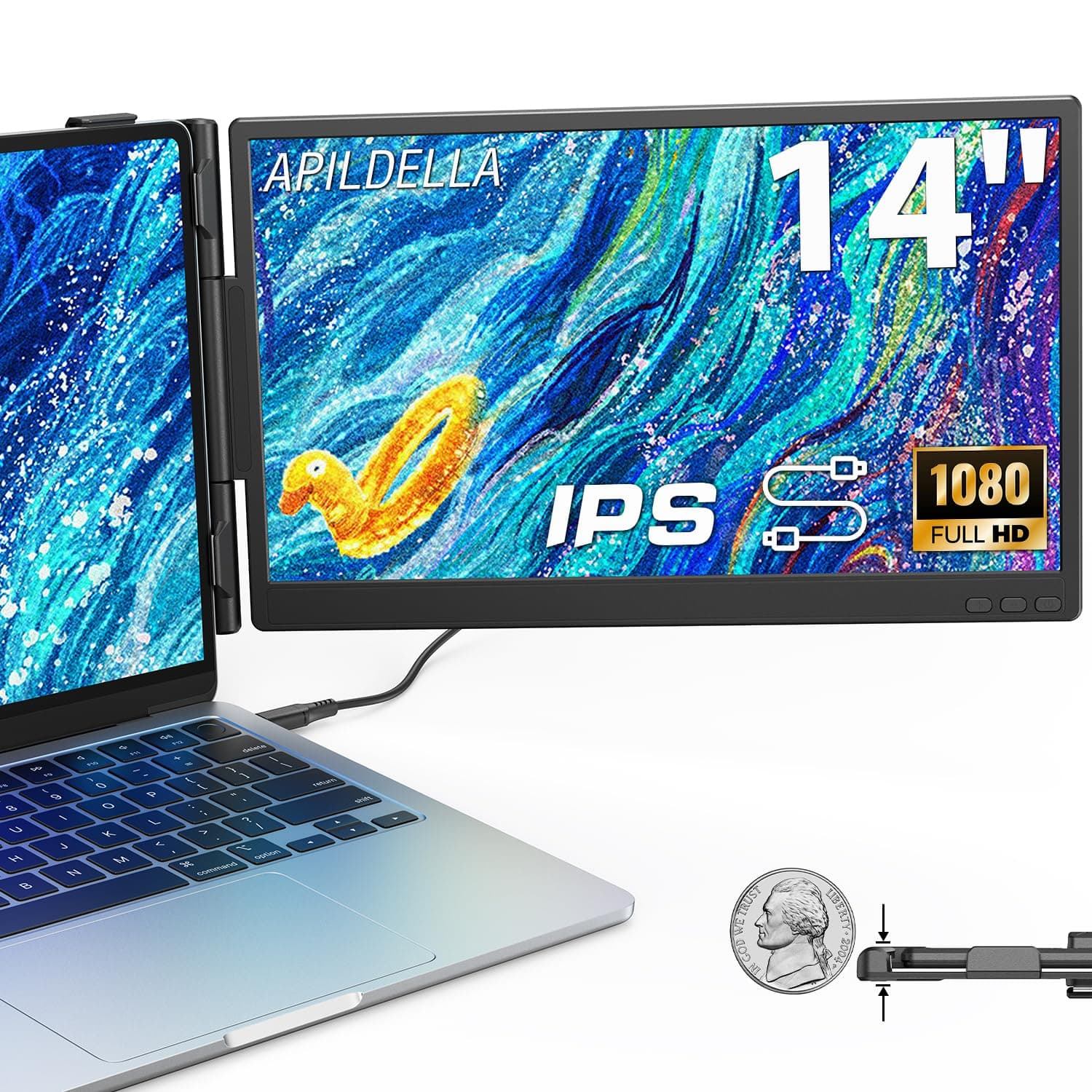 APILDELLA 14'' Dual Laptop Screen Extender, 1080P FHD Laptop Extended Monitor Portable with Speaker, Plug-Play Second Monitor for... chez Amazon US