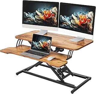 YIHAYO 32" Electric Standing Desk Converter, Adjustable Desk Riser, Brown chez Amazon US