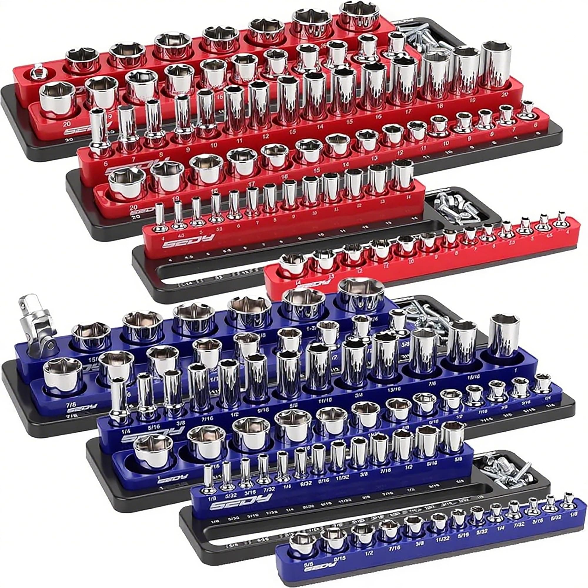 Magnetic Socket Holder Organizer Set: 6-Piece Detachable 1/2 3/8 1/4 Drive Sockets Storage Tray chez Amazon US