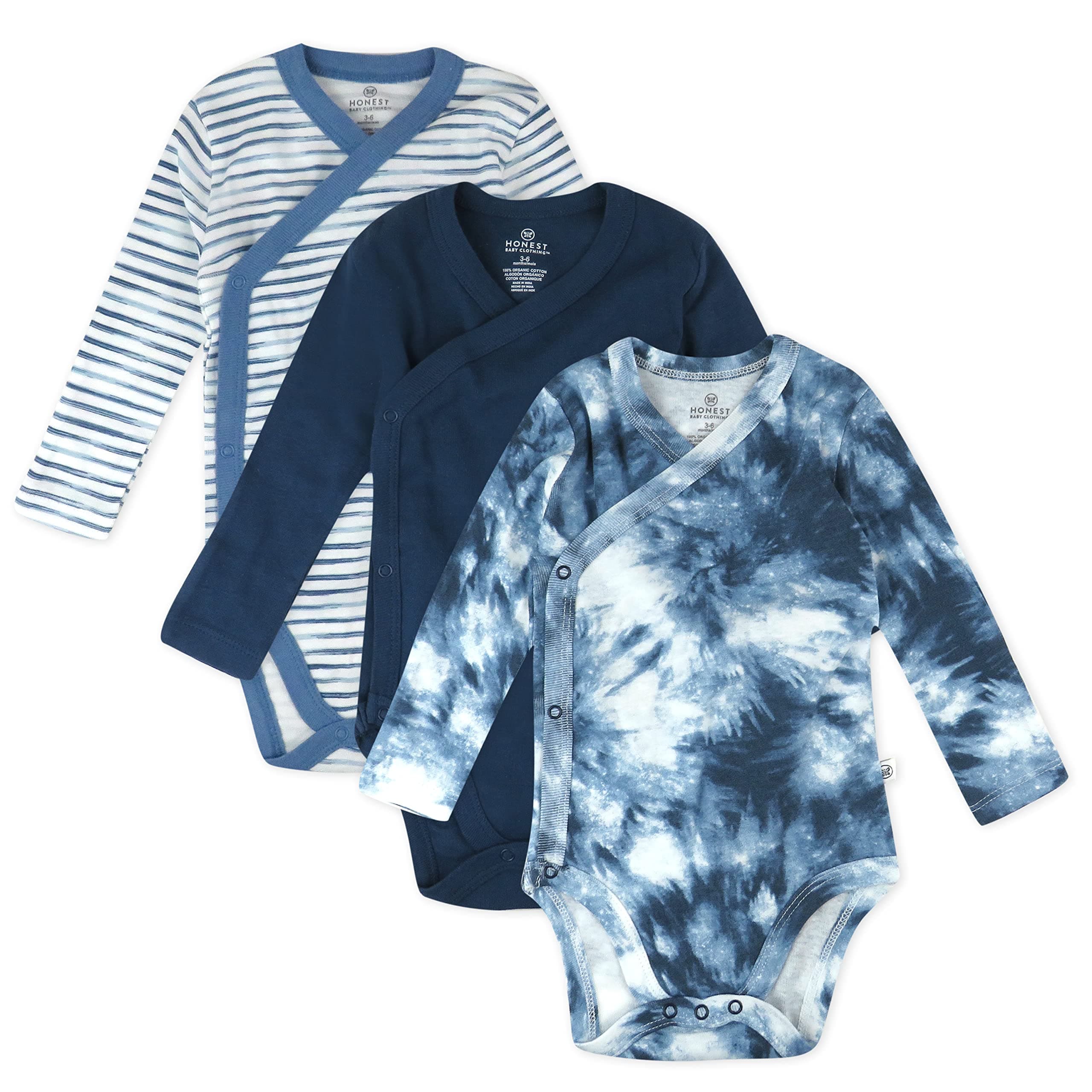HonestBaby Baby 3-pack Long Sleeve Side-snap Kimono Bodysuits Organic Cotton for Infant Baby Boys, Girls, Unisex chez Amazon US