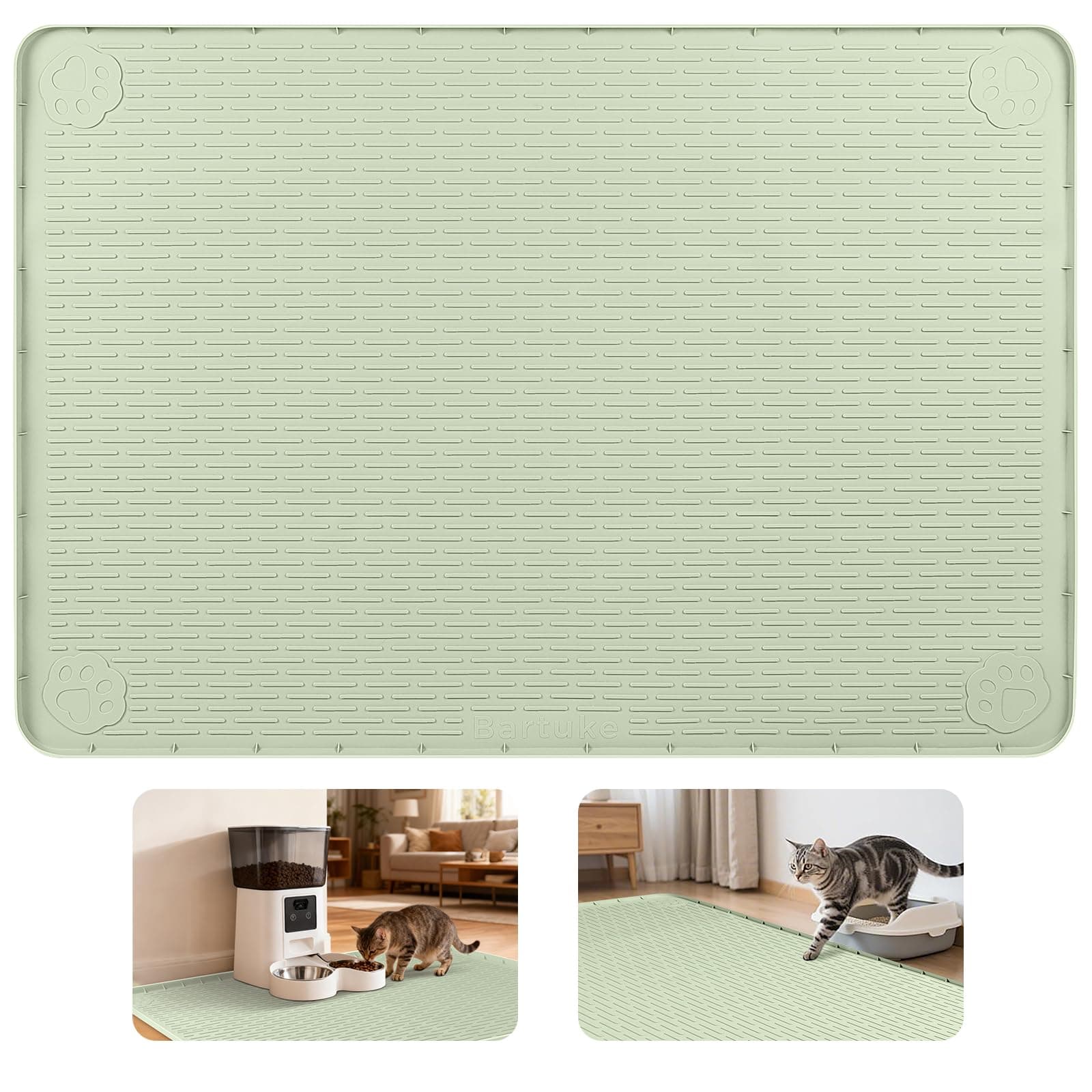 Cat Food Mat Extra Large Silicone Pet Bowl Mat 40''x28'', Green | chez Amazon US