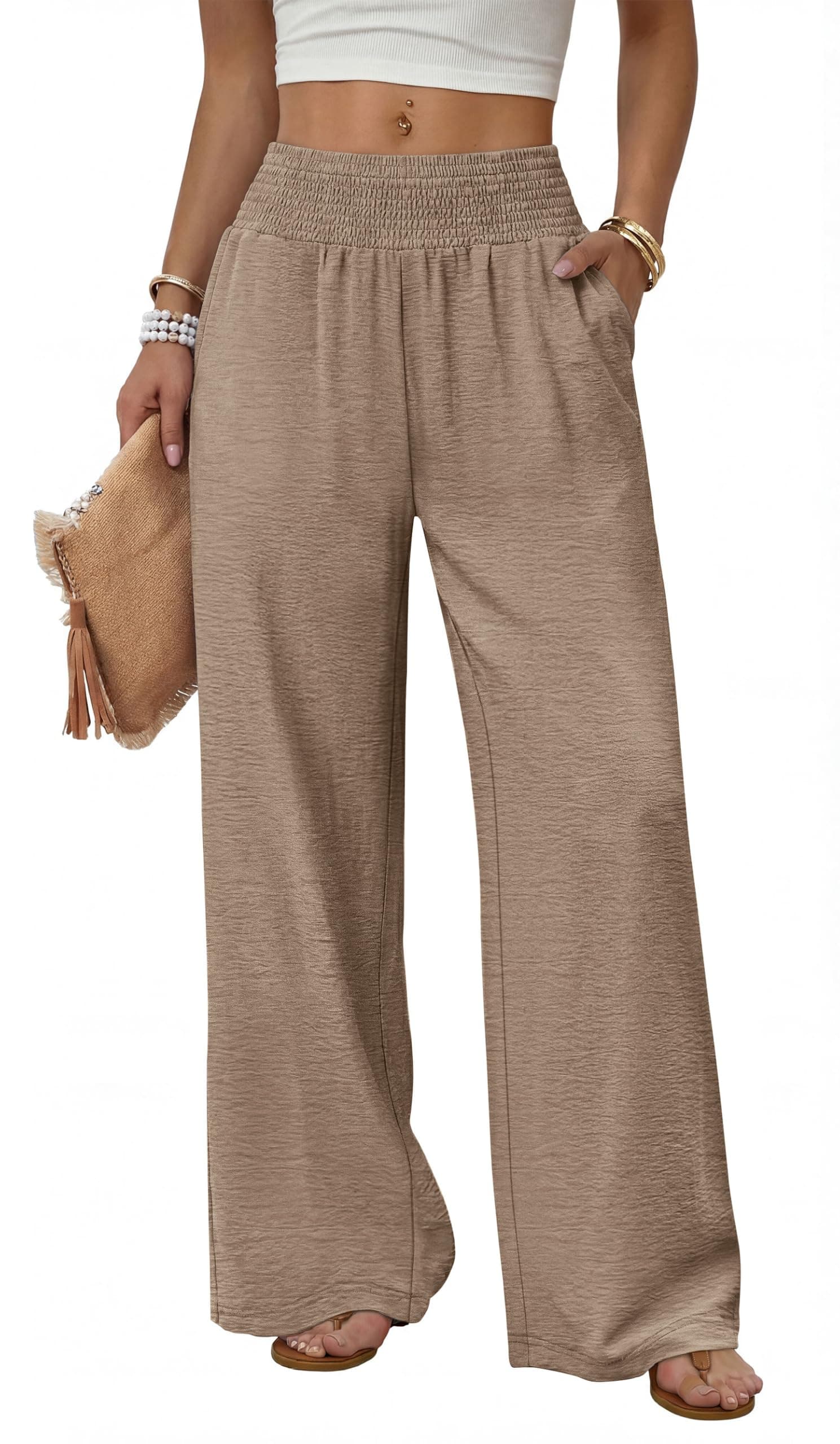 Sampeel Wide Leg Pants Woman High Waist Trousers with Pockets Casual Lounge chez Amazon US