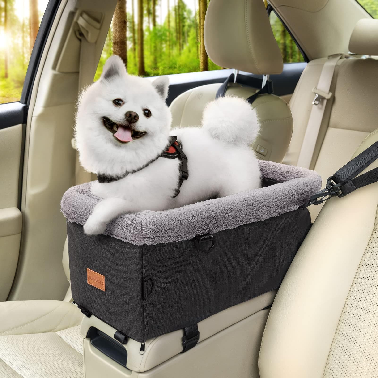 BurgeonNest Center Console Dog Car Seat for Small Dogs up to 9 lbs, Grey chez Amazon US