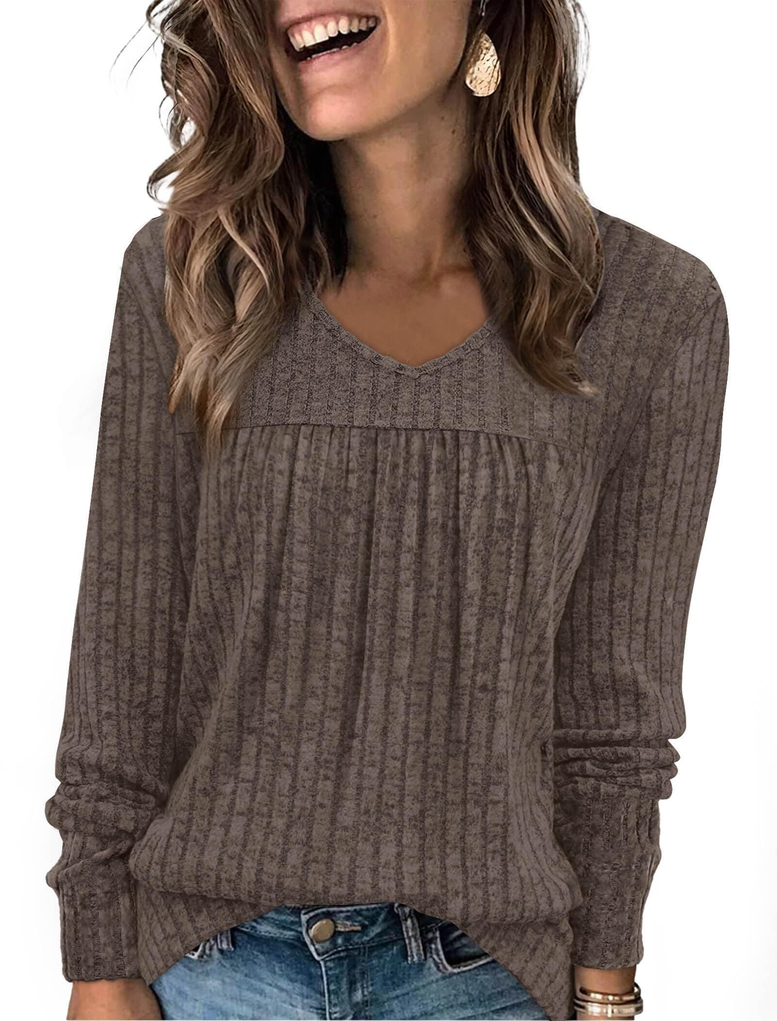 WIHOLL Long Sleeve Shirts for Women V Neck Lightweight Sweaters Casual Tunic Tops Outfits Fall Fashion Clothes chez Amazon US