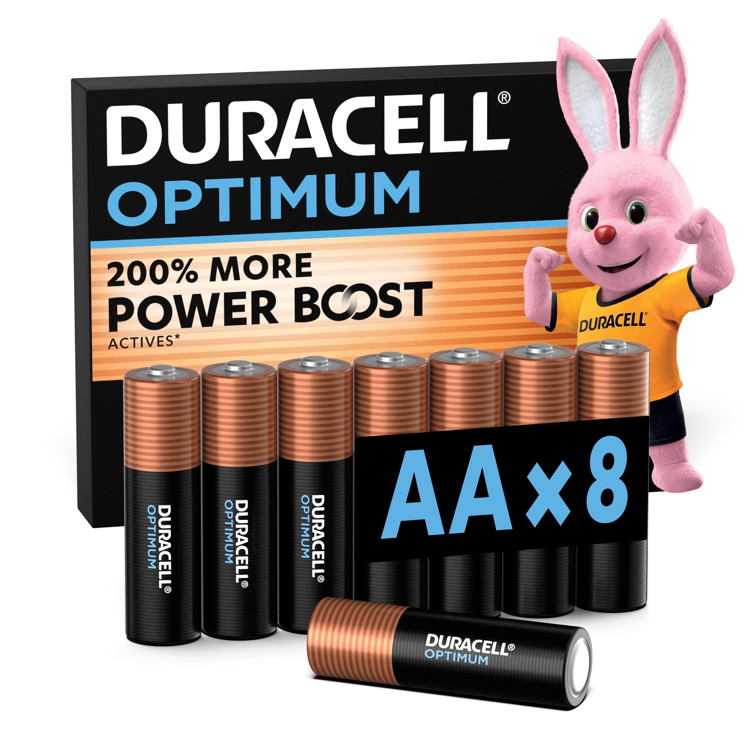 DURACELL Optimum AA Alkaline Batteries (8 Pack) 1.5V, LR06 | Double A Battery - 200% More Power Boost Actives - For High Drain Devices... chez Amazon UK