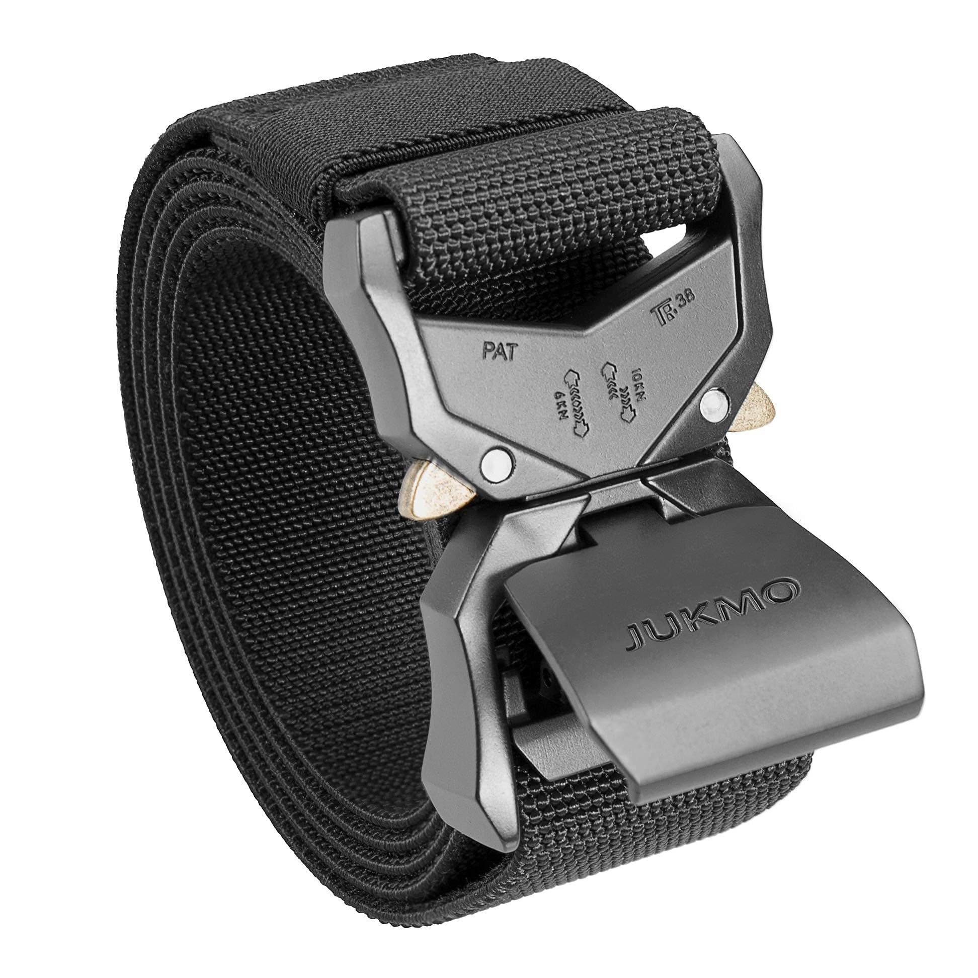 JUKMO Tactical Belt, Military Hiking Rigger 1.5" Nylon Web Work Belt | Heavy Duty Quick Release Aluminum Alloy Buckle & Stretch Belt Strap chez Amazon US