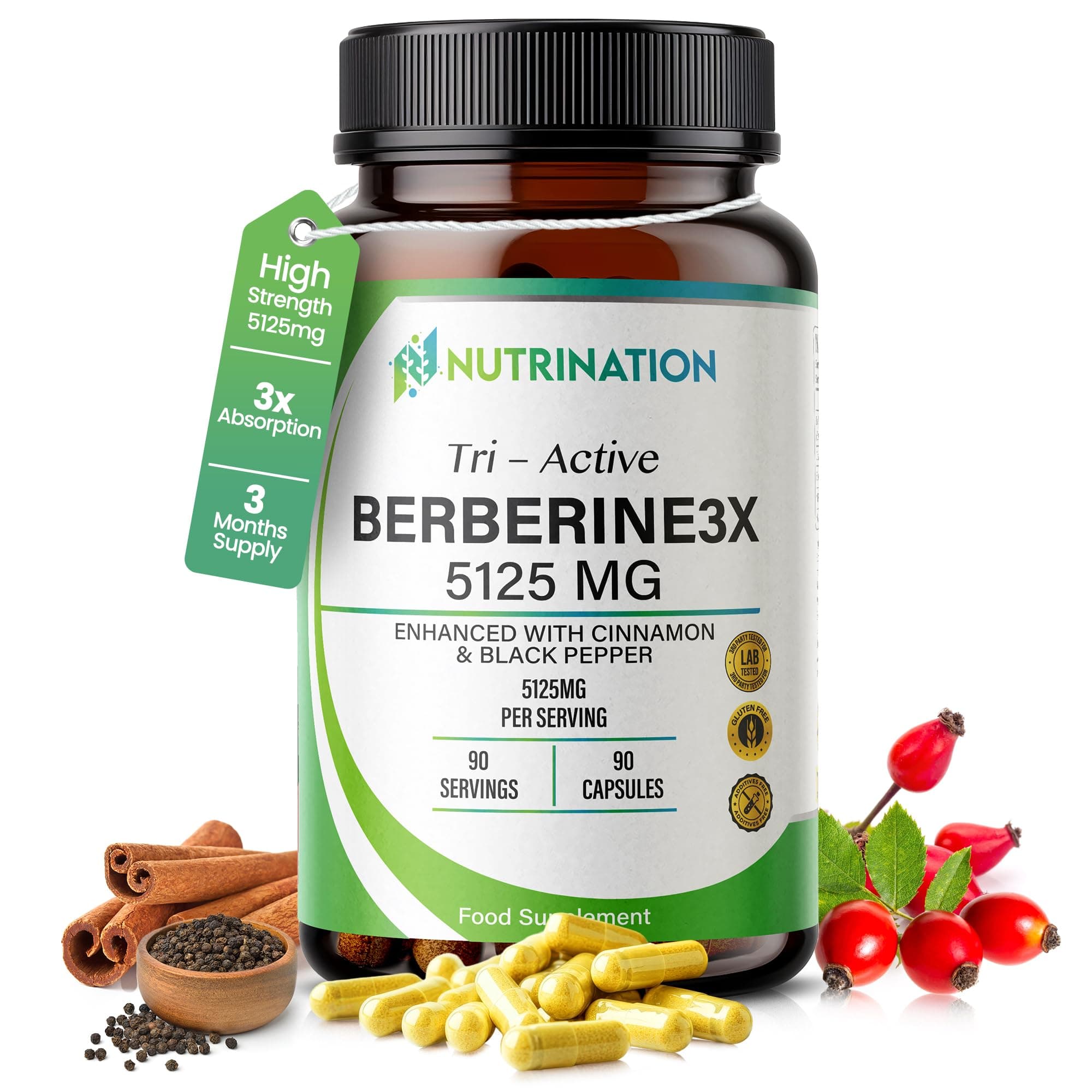 Berberine High Strength Supplement 5125mg | 90 Capsules One-Per-Day 3-Month Supply| 98% Pure chez Amazon UK