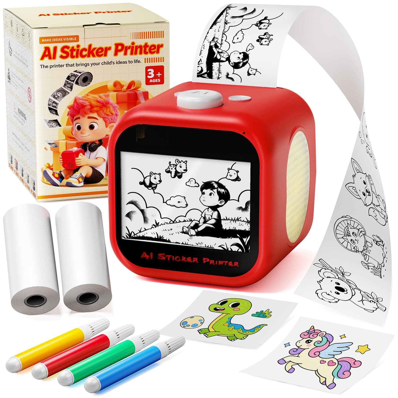 AI Sticker Maker for Kids, Voice‑to‑Sticker Printer Box with Touchscreen | No App Required, chez Amazon US