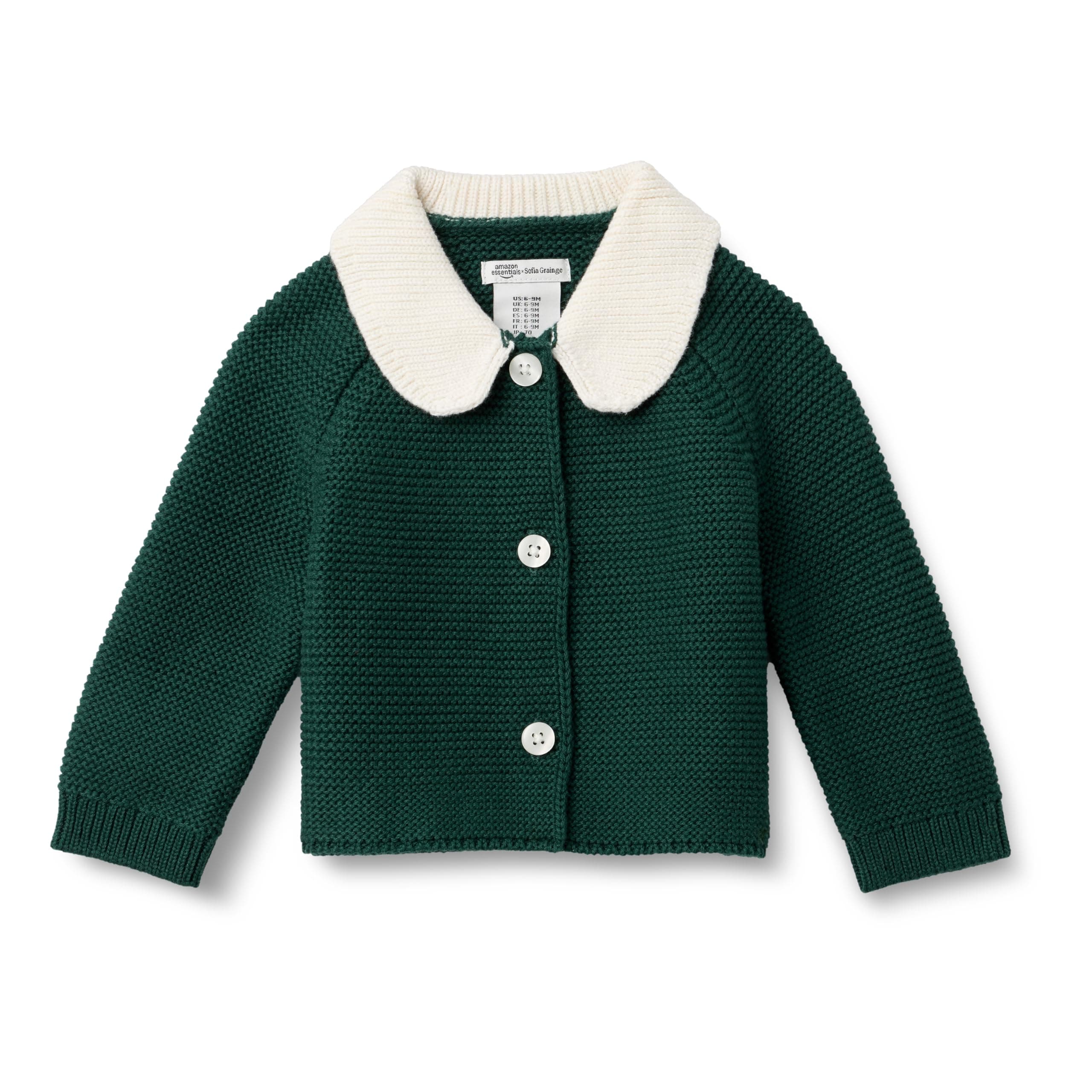 Amazon Essentials x Sofia Grainge Unisex Toddlers and Babies' Peter Pan Collar Sweater Jacket, Soft Cotton Knit with Stretch