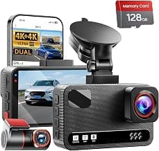 4K+4K Dual Dash Cam Front and Rear, Free 128GB Card, Starlight Night Vision chez Amazon US