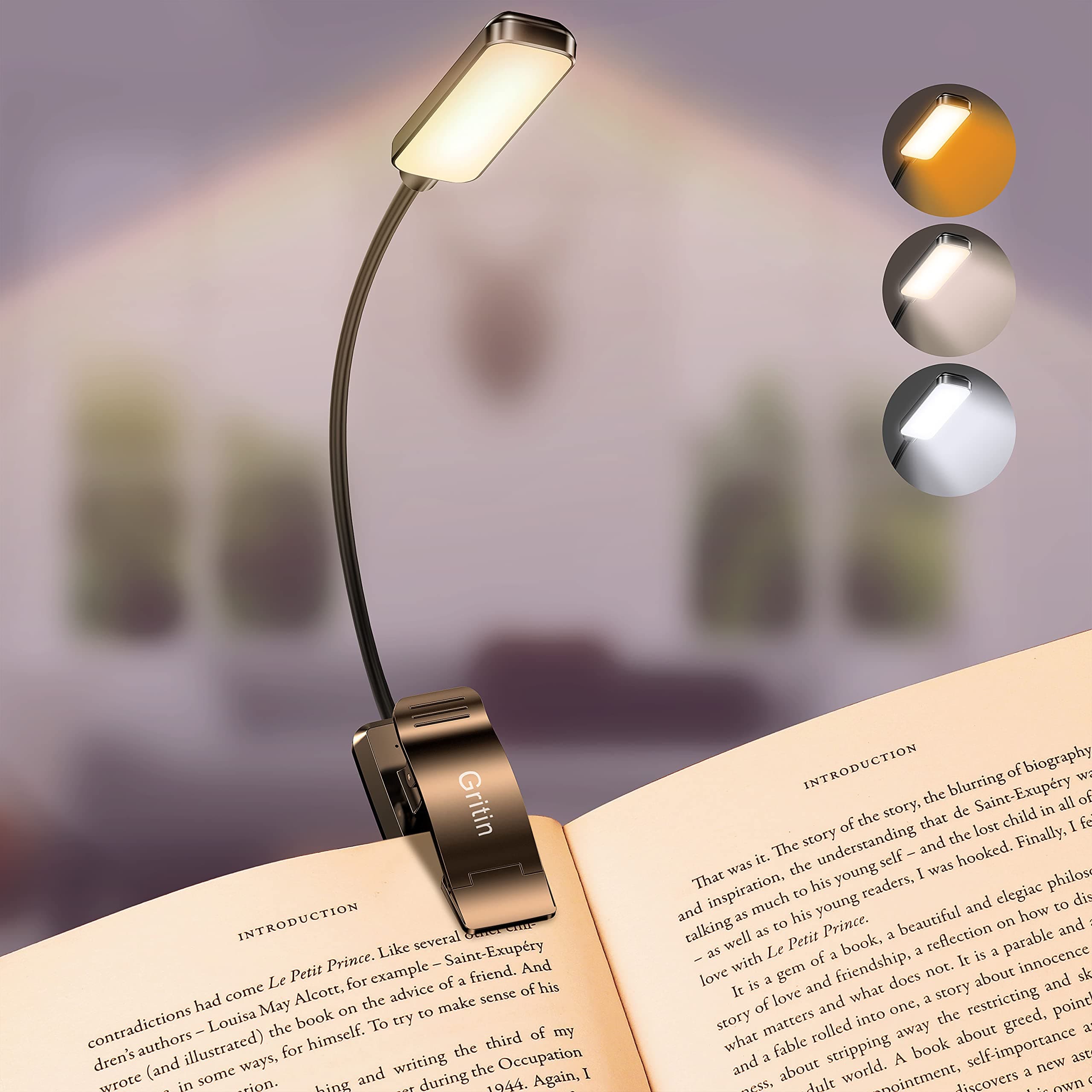 Gritin 9 LED Rechargeable Book Light for Reading in Bed | Eye Caring 3 Color Temps,Stepless Dimming Brightness,80 Hrs Runtime Small... chez Amazon US