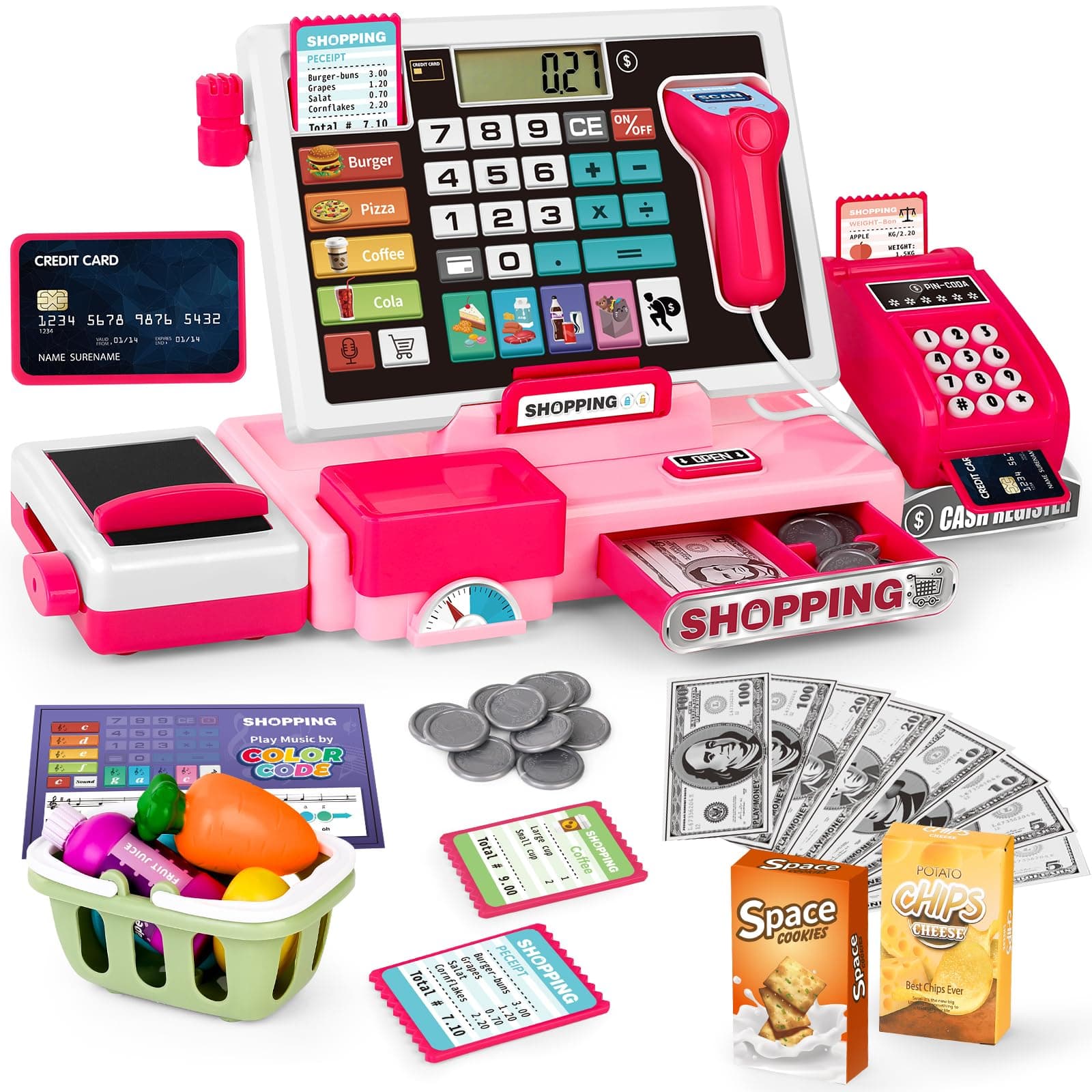 Toy Till Cash Register With Scanner for Kids, Cashier Shopping Till for Children–52 Pcs Kids Shop chez Amazon UK