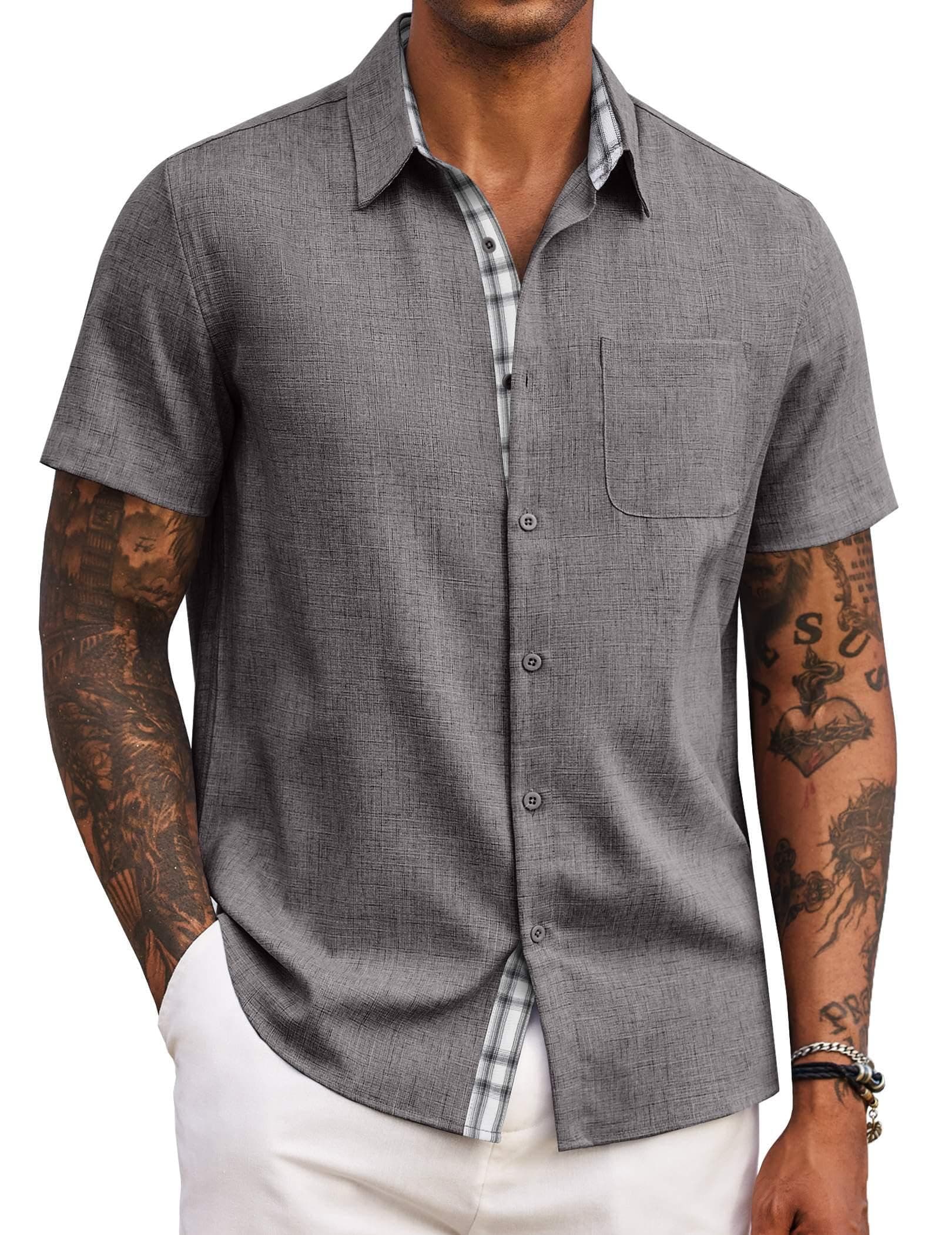 COOFANDY Men's Button Down Shirts Short Sleeve Casual Summer Beach Vacation Wedding Shirt with Pocket chez Amazon US