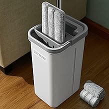 JOYMOOP Balai à franges et seau mains libres avec essoreur, 3 serpillères lavables en microfibre, utilisation humide et sèche, système... chez Amazon Canada