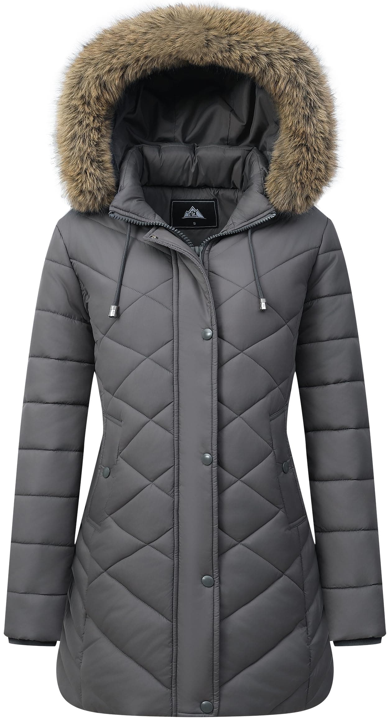Pufflady Women's Long Warm Winter Coat Thickened Fleece Lined Down Jacket | Windproof Waterproof Puffer Outerwear with Removable Hood
