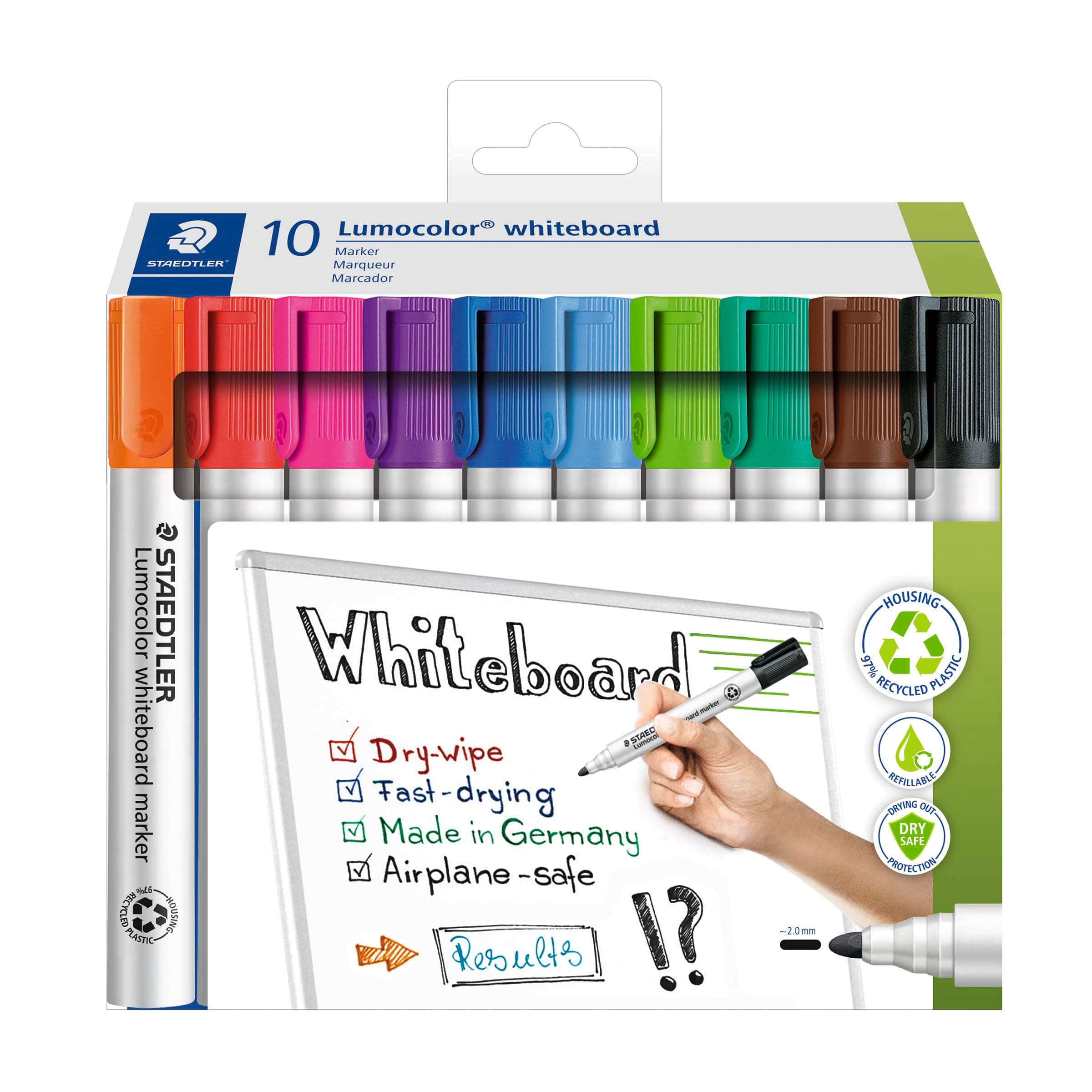 STAEDTLER 351 C10 Lumocolor Whiteboard Marker, Bullet Tip 2.0mm Line Width - Assorted Colours (Card Pack of 10) chez Amazon UK