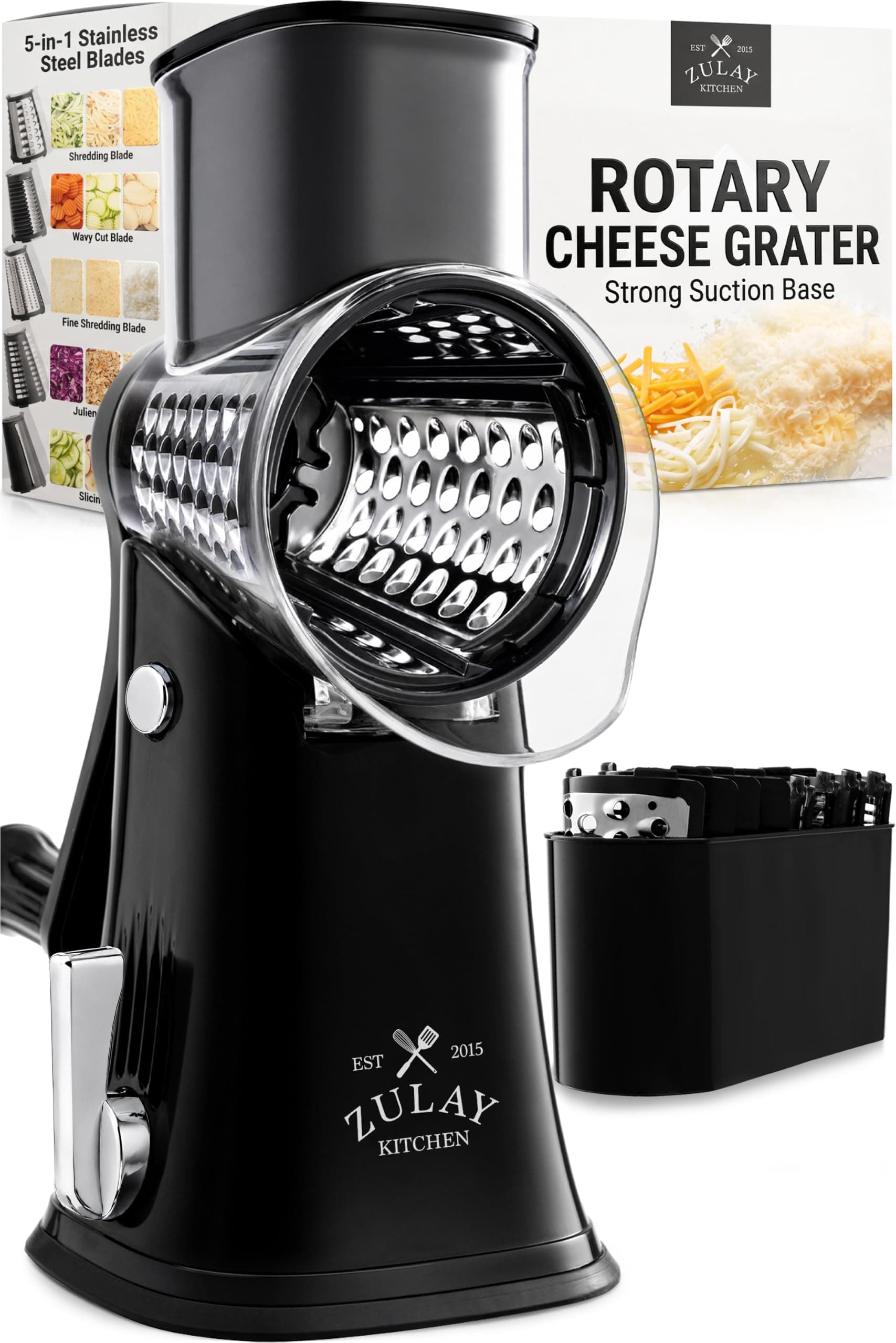 Zulay Kitchen 5-Blade Rotary Cheese Grater - Manual Hand Crank Cheese Shredder with Reinforced Suction & 5 Interchangeable Drums - Vegetable chez Amazon Canada