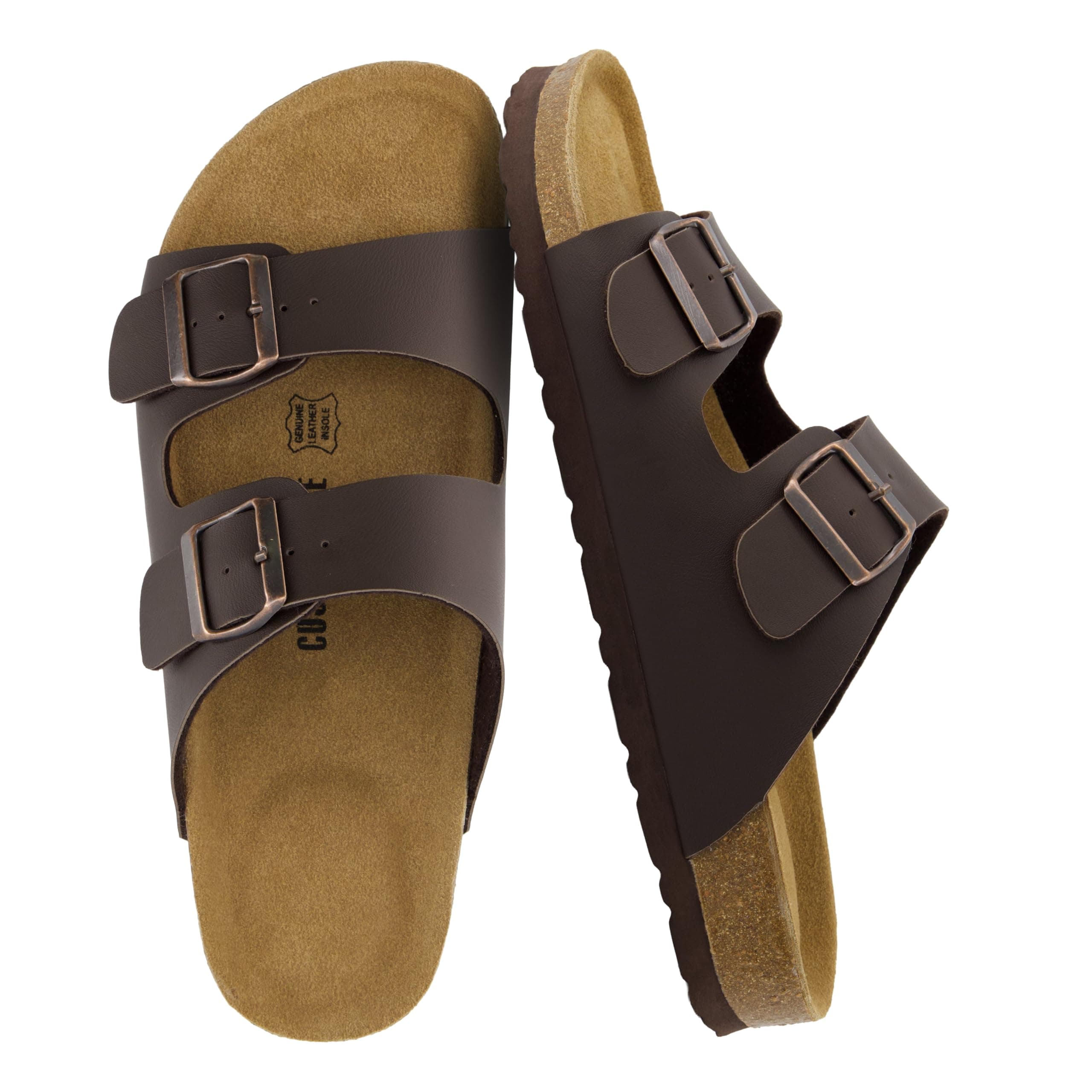 CUSHIONAIRE Lane Cork Footbed Mens Sandals, Adjustable Buckle Comfort Slides for Men, Genuine Leather Insole Summer Sandals Men Footwear chez Amazon US