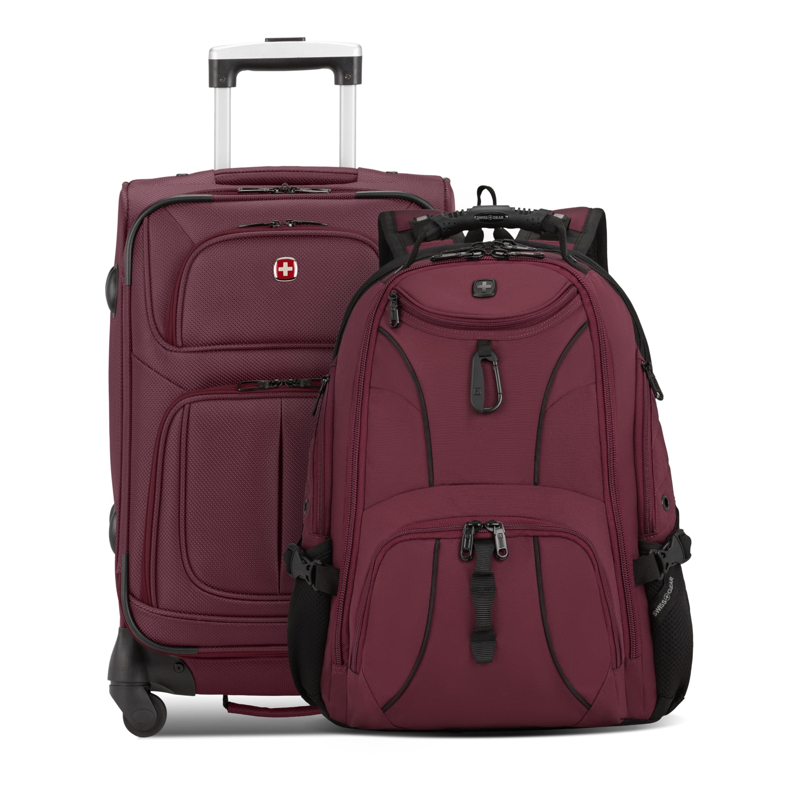 SwissGear Sion Softside Expandable Spinner Luggage Durable Lightweight Travel Suitcase, Merlot, 2-Piece Set (Carry-On/Backpack) chez Amazon US