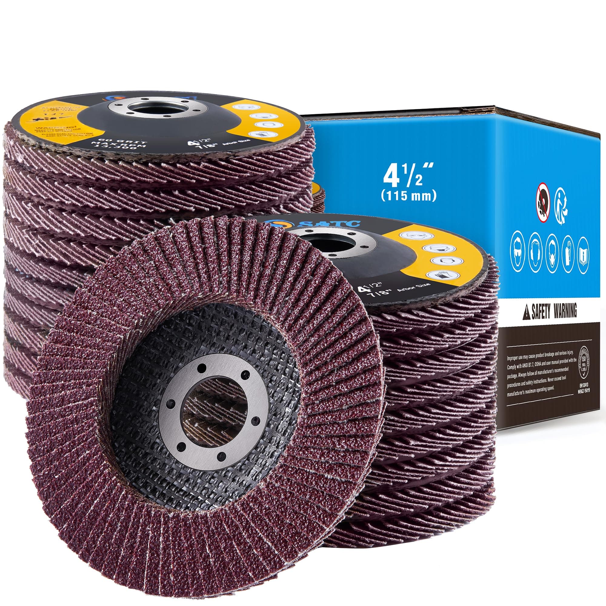 SATC Flap Discs 115mm 20 Pack Grinding Discs 40/60/80/120 Grit for Angle Grinder to Sanding Grinding Metal Wood chez Amazon UK
