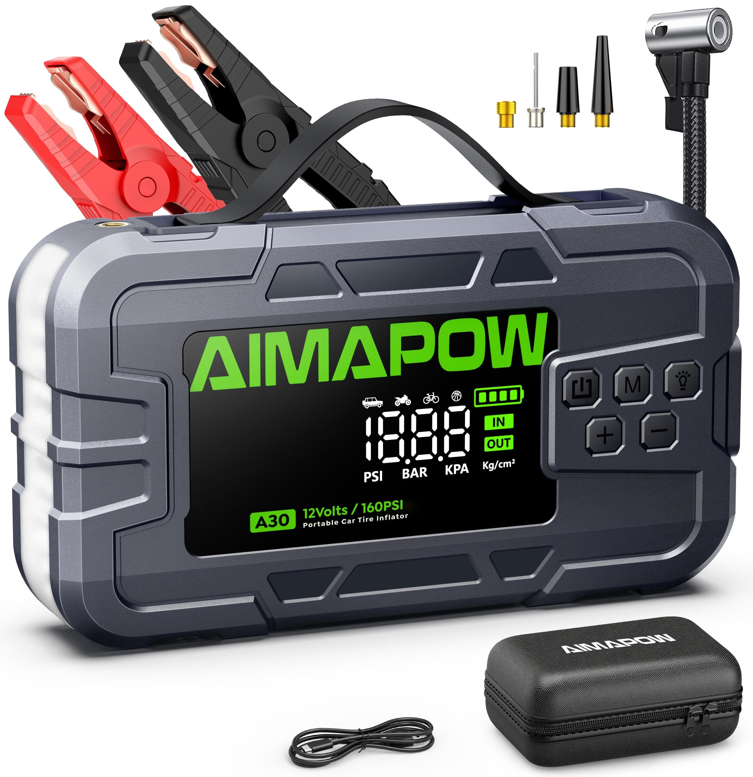 Car Battery Jump Starter with Air Compressor, 8000A(All Gas/12L Diesel) | chez Amazon UK