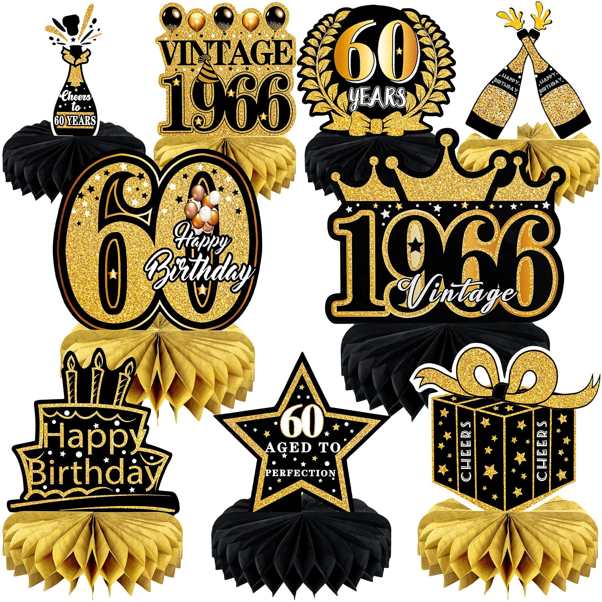 9 Pcs 60th Birthday Decoration for Men Women Table Honeycomb Sixty Decor chez Amazon US