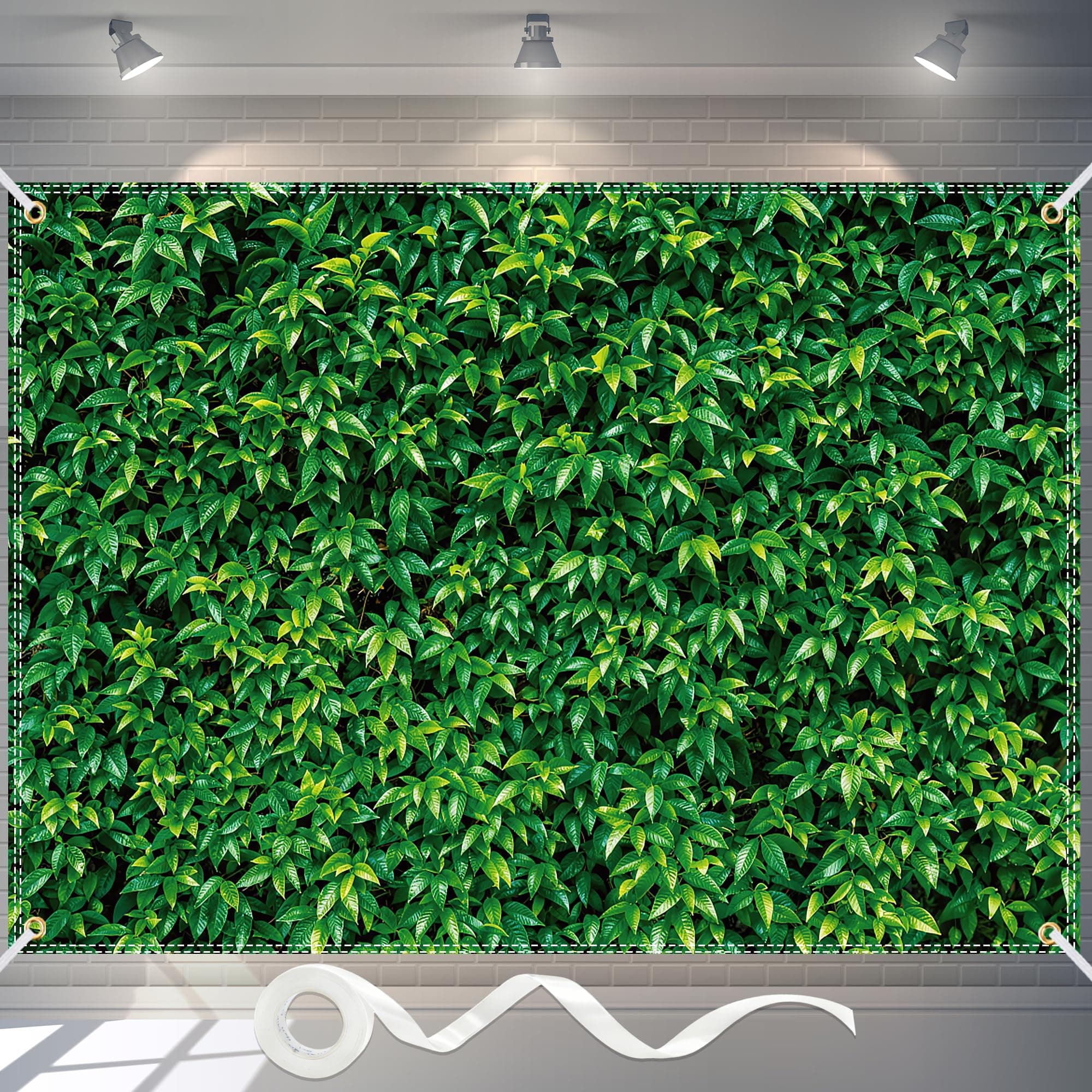 Green Leaves Backdrop 7x5FT Greenery Wall with Ribbon & Brass Grommets, Double Stitched chez Amazon US