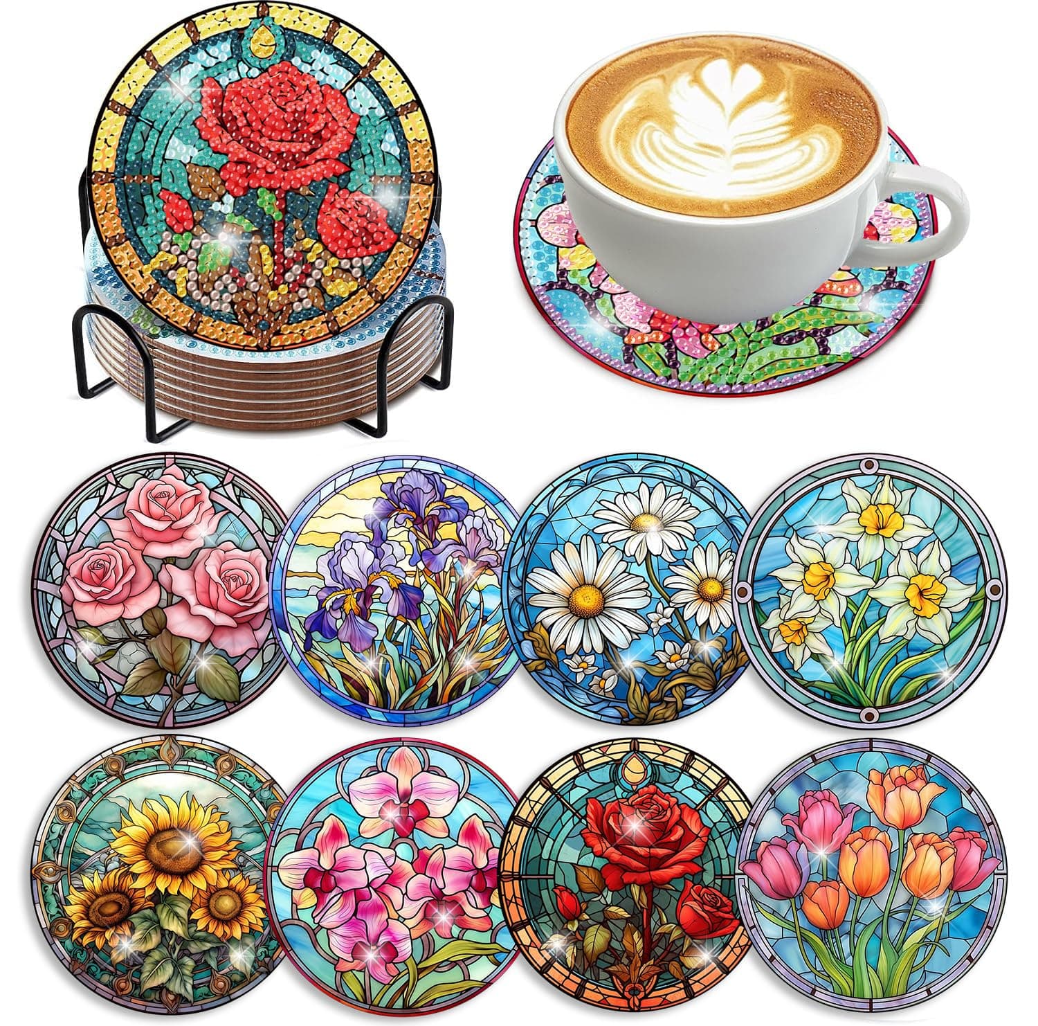 Diamond Art Coasters Kit, 8 Pieces Flowers chez Amazon US