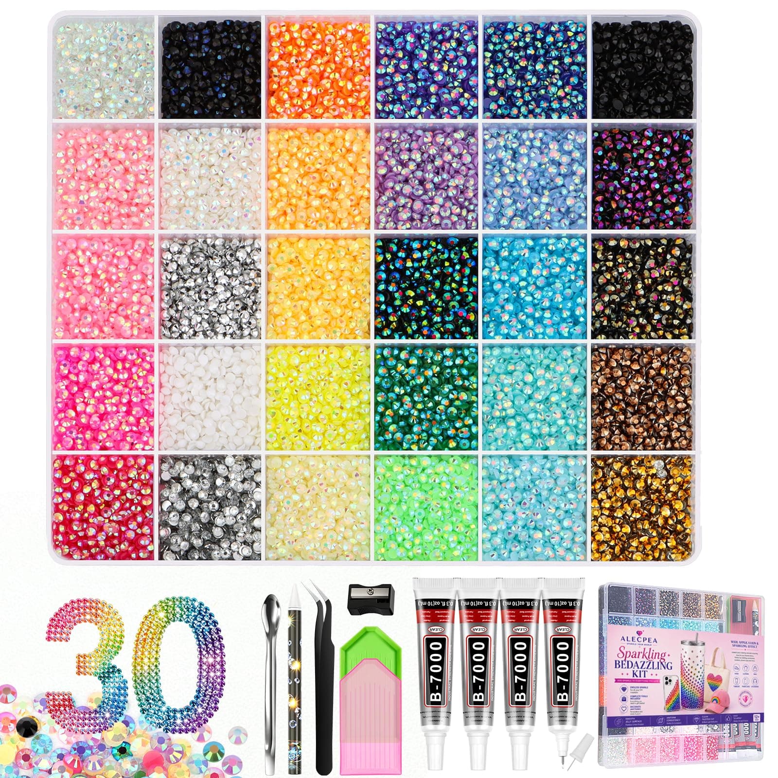 3mm Resin Rhinestones Bedazzling Kit, 30 Colors 40000 Pcs with Glue & Tools | Sparkly chez Amazon UK