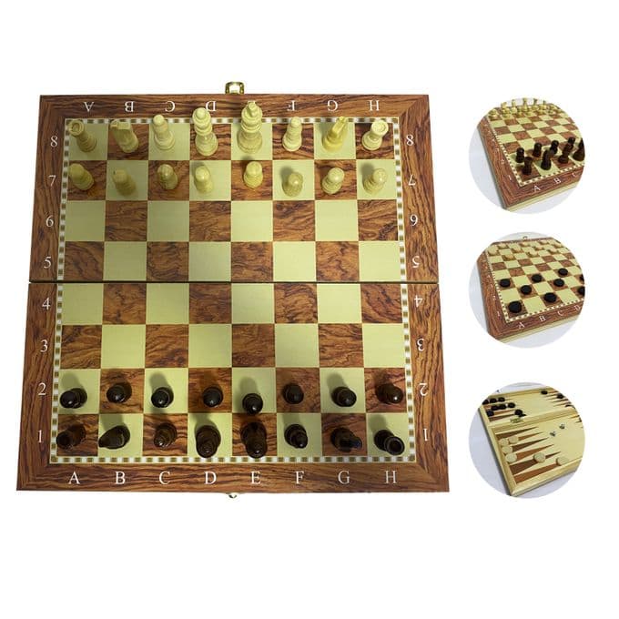 JEU 3 EN 1 GRAND ECHEQUIER (ECHECS, BACKGAMOON, DAMES) chez Toys and Kids