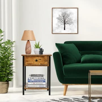 Costway Canada Industrial Nightstand with Drawer and Shelf for Living Room and Bedroom chez Costway Canada
