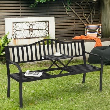 Costway Canada Patio Garden Bench Steel Frame with Adjustable Center Table chez Costway Canada