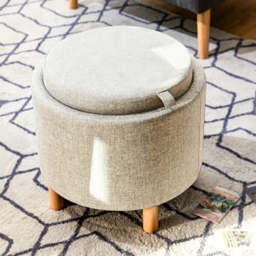Costway Canada Ottoman de rangement rond en tissu avec plateau et patins antidérapants chez Costway Canada