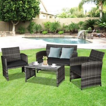 Costway Canada Ensemble de mobilier de patio en rotin 4 pièces avec table en verre et chez Costway Canada