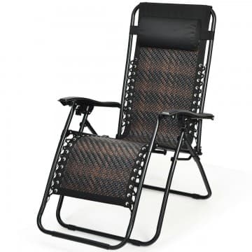 Costway Canada Chaise longue pliante en rotin zéro gravité avec oreiller amovible chez Costway Canada
