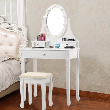 Costway Canada 3 Drawers Lighted Mirror Vanity Dressing Table Stool Set chez Costway Canada