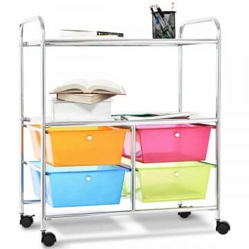 Chariot de rangement à roulettes avec 4 tiroirs et étagères chez Costway Canada