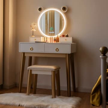 Costway Canada Coiffeuse avec miroir tactile à intensité variable et haut-parleurs chez Costway Canada