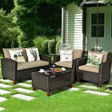 Costway Canada Ensemble de meubles de jardin en rotin, 4 pièces chez Costway Canada