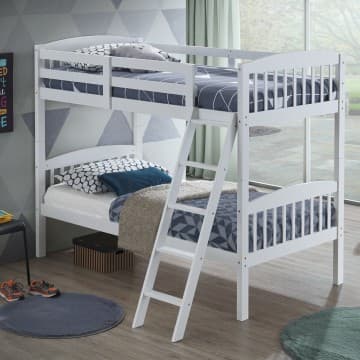 Costway Canada Lits superposés jumeaux en bois dur avec échelle inclinée et garde-corps chez Costway Canada