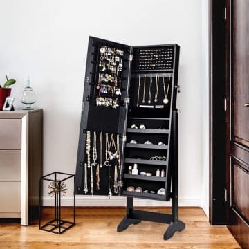 Costway Canada Armoire à bijoux sur pied avec miroir et grand espace de rangement chez Costway Canada