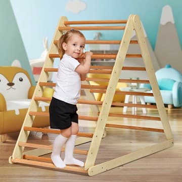 Costway Canada Foldable Wooden Triangle Climber with Reversible Ramp for Kids chez Costway Canada
