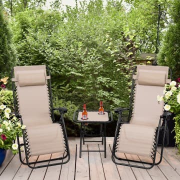Costway Canada 3 Pieces Folding Portable Zero Gravity Reclining Lounge Chairs Table Set chez Costway Canada