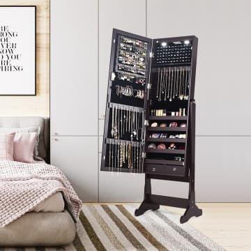 Costway Canada Armoire à bijoux verrouillable avec miroir, pied et lumières LED chez Costway Canada